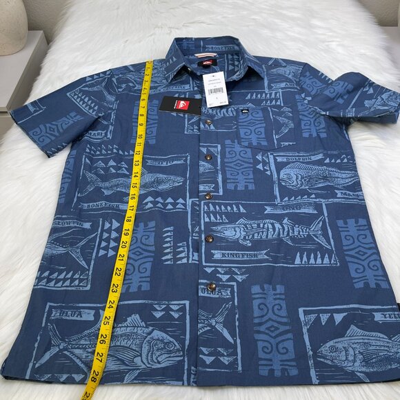 Quiksilver Fish Print Button Up Shirt Blue Men's Size Small NWT - Picture 7 of 9